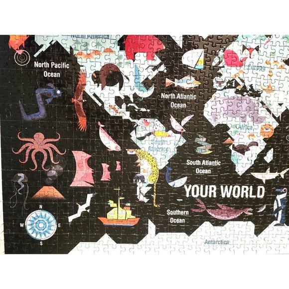 Mudpuppy YOUR WORLD 1000 pieces Jigsaw Puzzle COMPLETE 27x20" world map animals - Picture 4 of 12